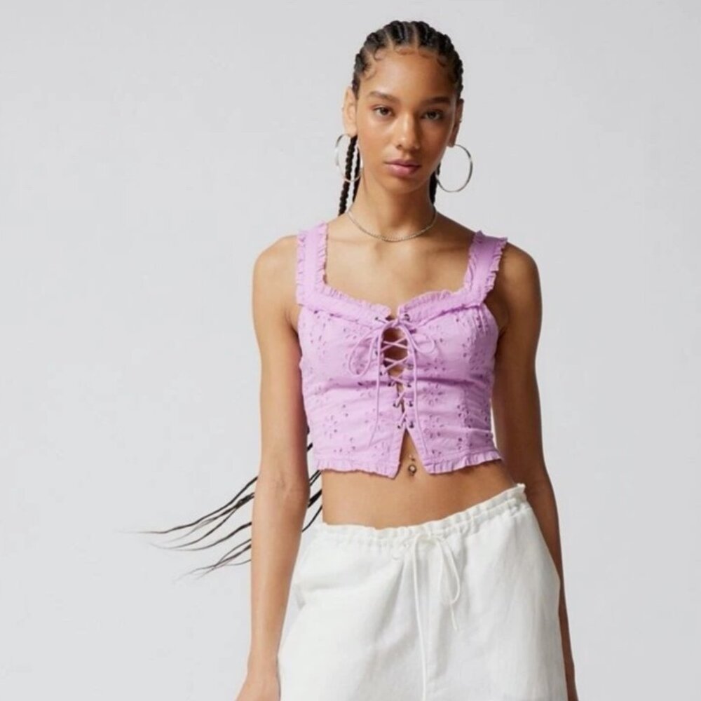 Urban Outfitters Lavender Layla Eyelet Corset Crop Top, Size Small